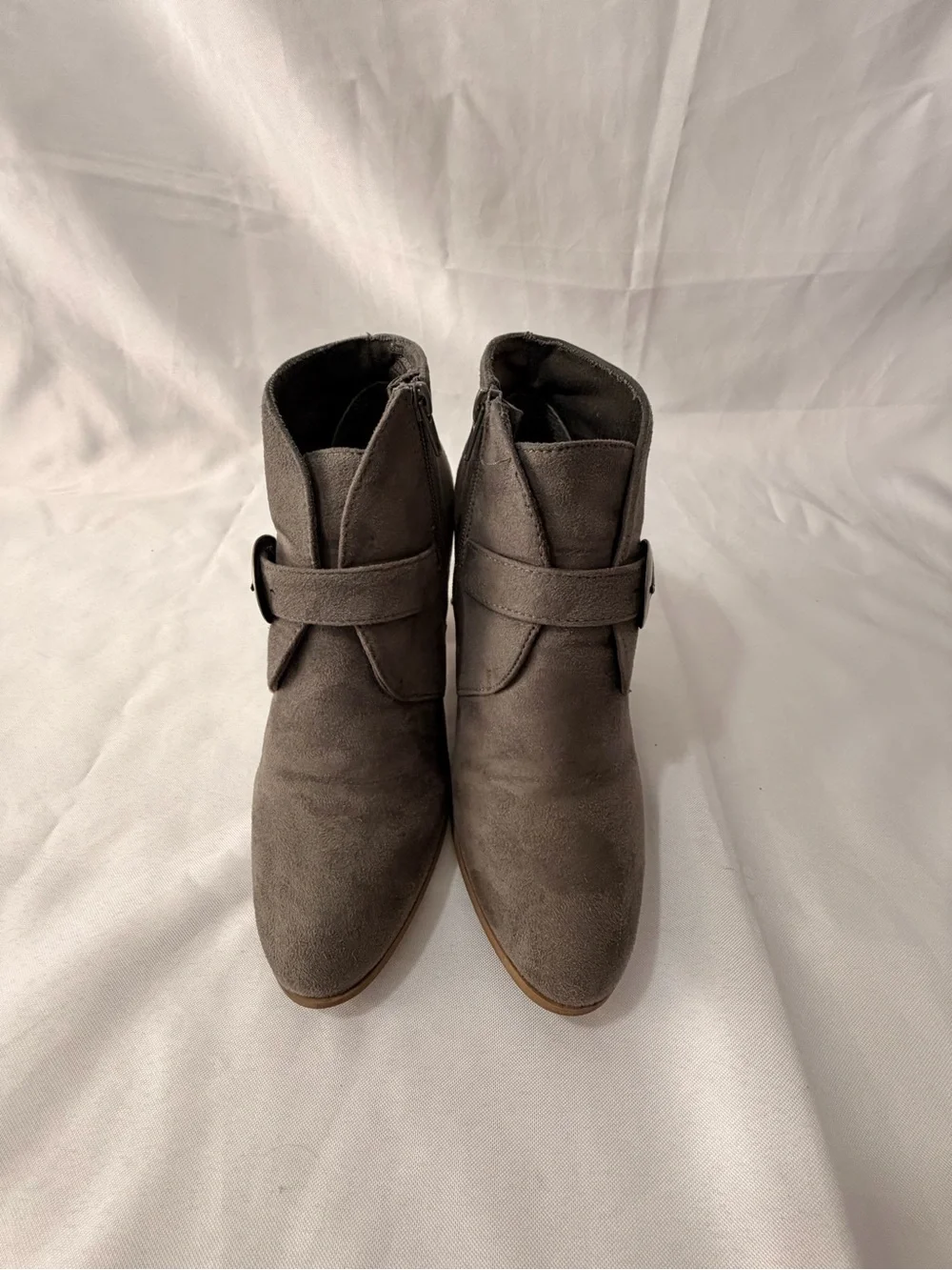 Maurices Charcoal Suede-Look Ankle Booties with Buckle Accent